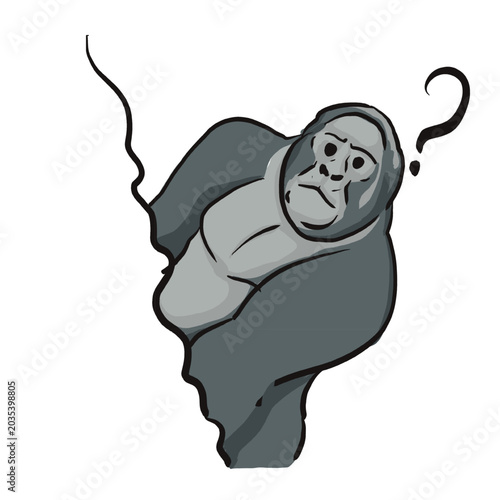 Confused Gorilla Peeking from Behind Wall Cartoon Illustration
