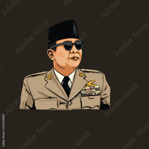 oekarno First President of Indonesia Digital Illustration Portrait