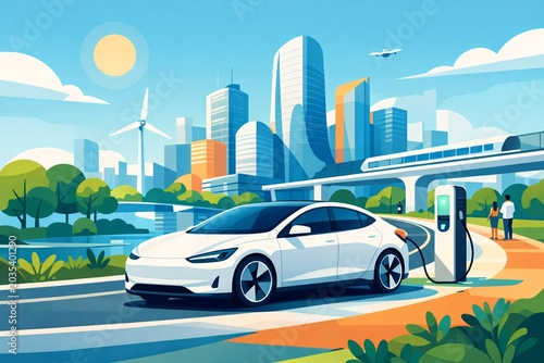 Voiture en cours de recharge électrique à une borne