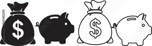 Εκτύπωση καμβά Financial icons with money bag and piggy bank