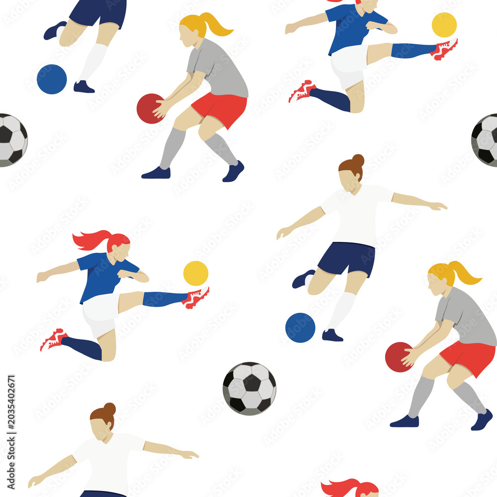 Women playing football seamless pattern background