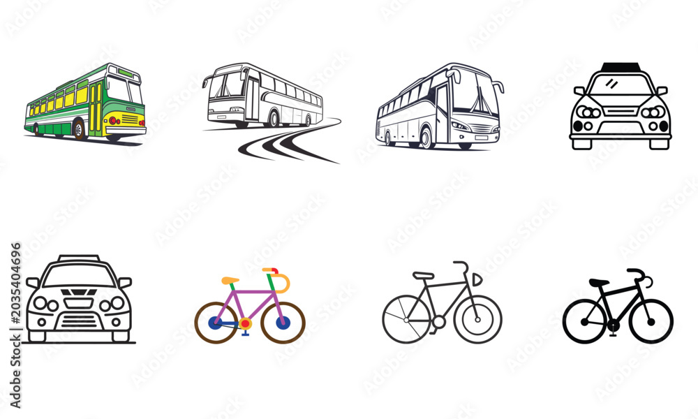 Naklejka premium Green and yellow bus illustration isolated on white background depicting public transport.