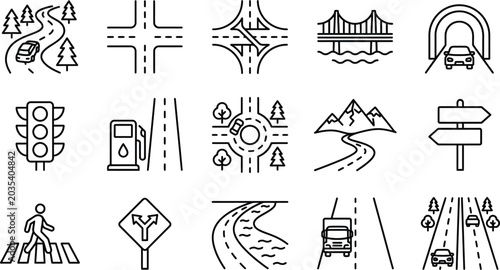 Εκτύπωση καμβά traffic signs set with various symbols and road indicators featuring directions,