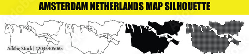 Fotografija Amsterdam netherlands map silhouette, contour, solid, and dotted maps set for your design projects