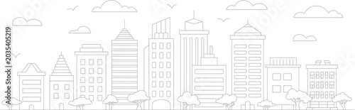 Tableau sur toile city skyline illustration with buildings and clouds in a minimalist style