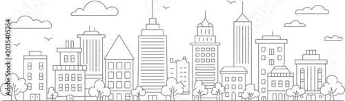 Quadro su tela city skyline illustration with buildings and skyscrapers in line art style