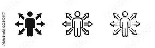 Tablou pe pânză Versatility and Multi-Directional Guidance Icon Set with Person and Arrows