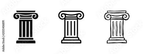 Foto Antique Greek Column Icon Set in Classic Corinthian Style with Solid, Outline, a