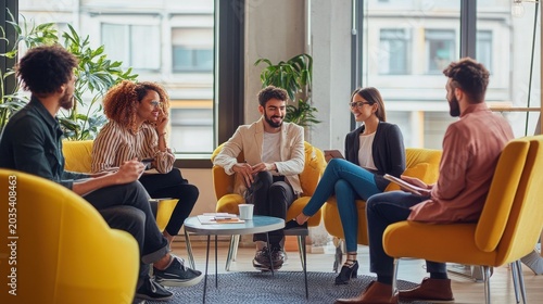 Diverse team having a meeting in a modern office