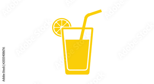 lemonade glass with slice and straw flat vector illustration