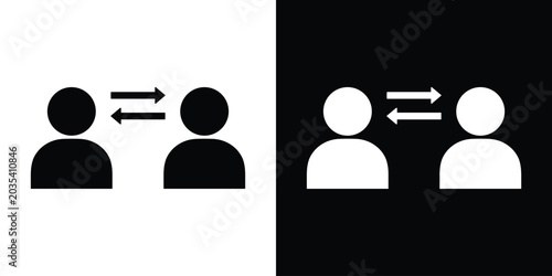 Tableau sur toile Peer-to-peer communication icon featuring two people with directional transfer arrows