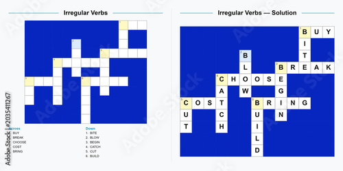 Irregular Verbs Crossword Puzzle. English vocabulary activity. Printable educational worksheet