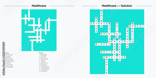Foto Medical themed crossword puzzle with clues and solution