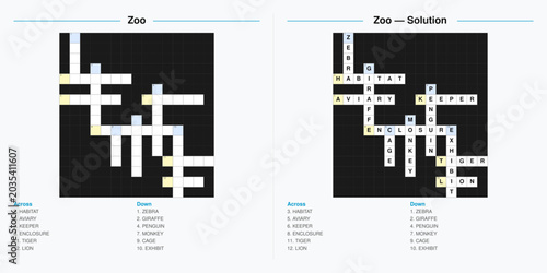 Photography Printable crossword puzzle with a zoo animal theme
