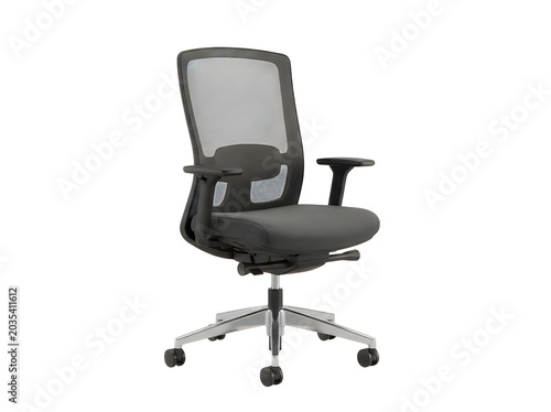 Modern black office chair with mesh back and wheels