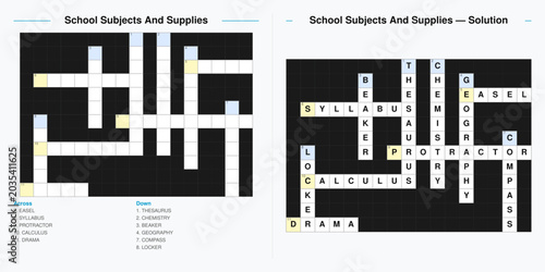 Photos School Subjects and Supplies Crossword
