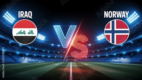 Iraq vs norway soccer match stadium lights with competition
