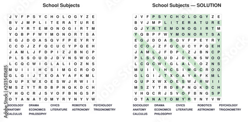 Foto School Subjects Word Search