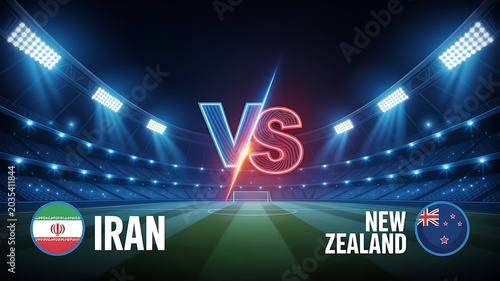 Iran vs new zealand soccer match arena neon vs graphic