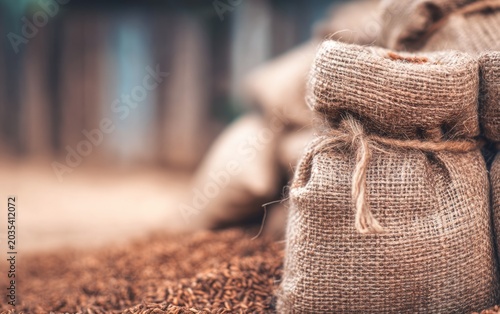 Rustic Burlap Sack Showcasing Coarse Texture and Woven Fiber in Organic Setting with Natural Elements