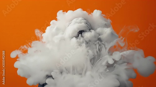 Businessman head covered in thick white smoke motion footage conceptual art representing confusion stress or intense creative mental activity