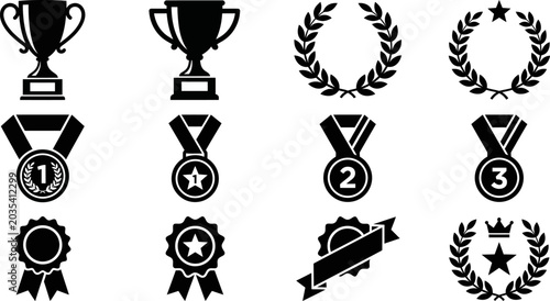 Tableau sur toile collection of various black award and achievement icons on white background