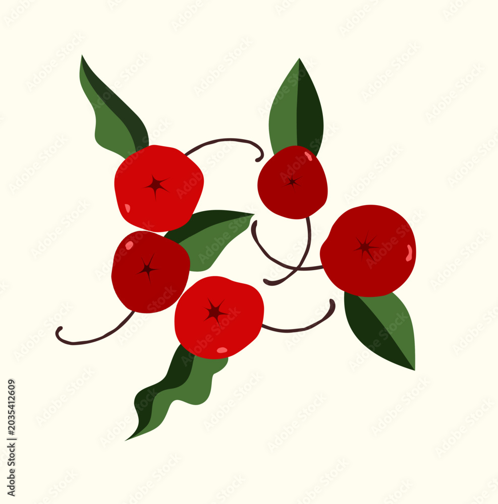 Obraz premium vibrant red cherry berries on a branch