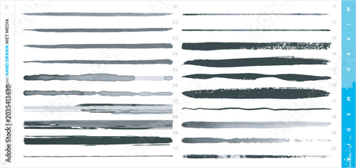 Konstfotografi Hand Drawn Vector Brushes. Mixed Media Sampler Set. Wet Media.