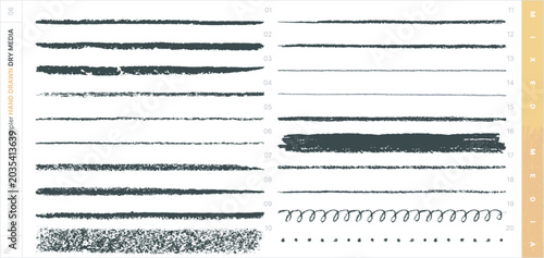 Fotografie Hand Drawn Vector Brushes. Mixed Media Sampler Set. Dry Media.