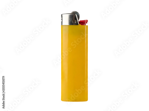 Yellow lighter with silver and red details