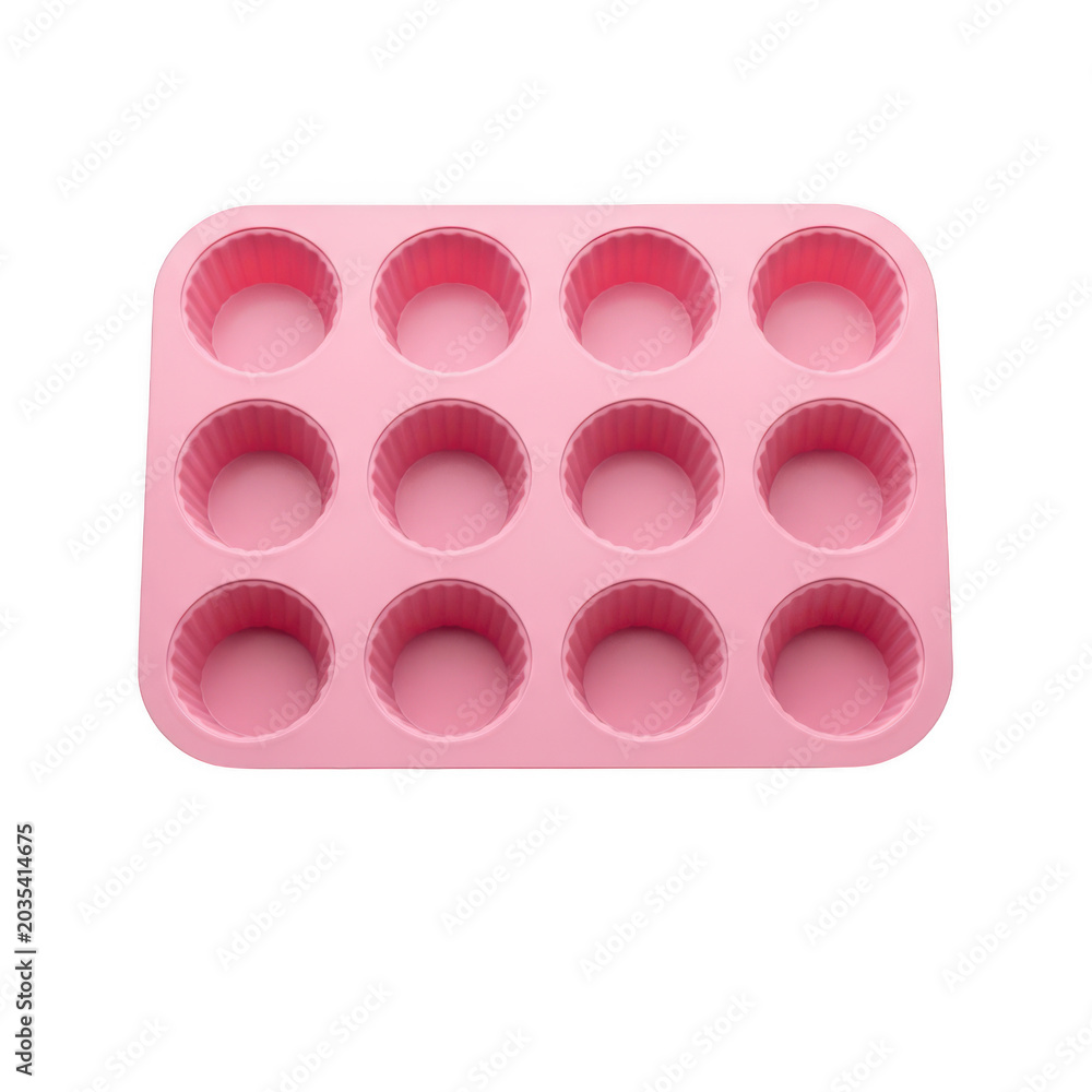 Obraz premium Pink silicone ice cube tray with 12 slots isolated on transparent background