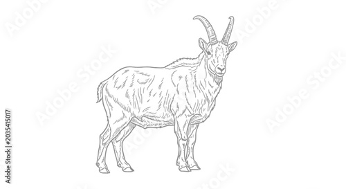 Fotografi Alpine ibex sketch detailed line art of wild mountain goat