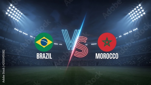 Brazil versus morocco soccer matchup graphics with football