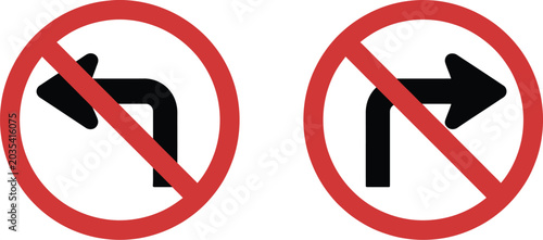 Tableau sur toile No turn traffic signs, no left turn and no right turn symbols isolated on transparent background for road safety concepts