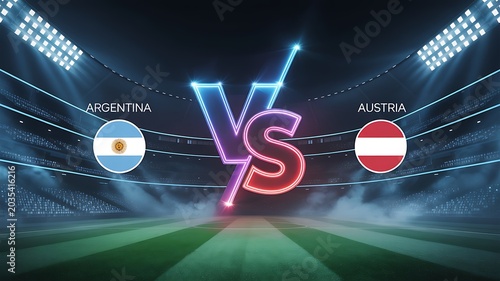 Argentina vs austria soccer match neon lights stadium