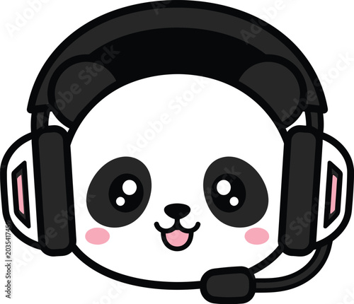 Cute Panda Gaming Headset Vector Icon