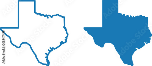 Canvastavla Texas state, map icons, outline and filled blue state shapes for geography navigation and regional identity concepts