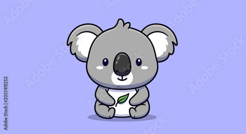 Photography Cute Cartoon Koala Holding Leaf Vector Design Template