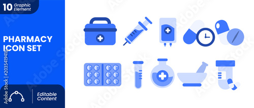 Healthcare Medical Equipment and Pharmacy Medicine Icon Set