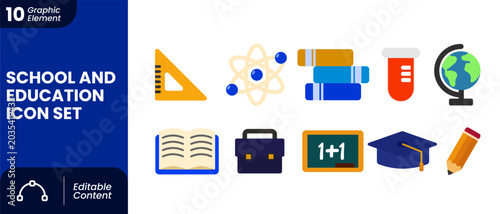 School Education and Back to School Learning Icon Set