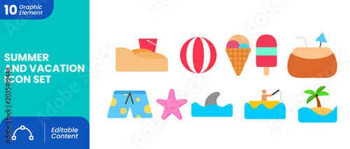Summer Beach Holiday and Tropical Vacation Element Set