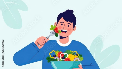 Person Enjoying a Healthy Salad Meal.