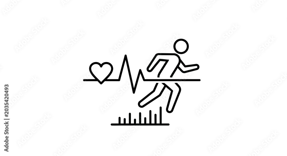 Fototapeta premium Runner crossing finish line with heartbeat and EKG line, symbolizing fitness and health