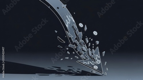 Shattered Arrow Symbolizing Financial Collapse and Economic Downturn.