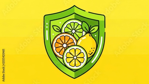 Shield with Citrus Fruits Symbolizing Health and Immunity.