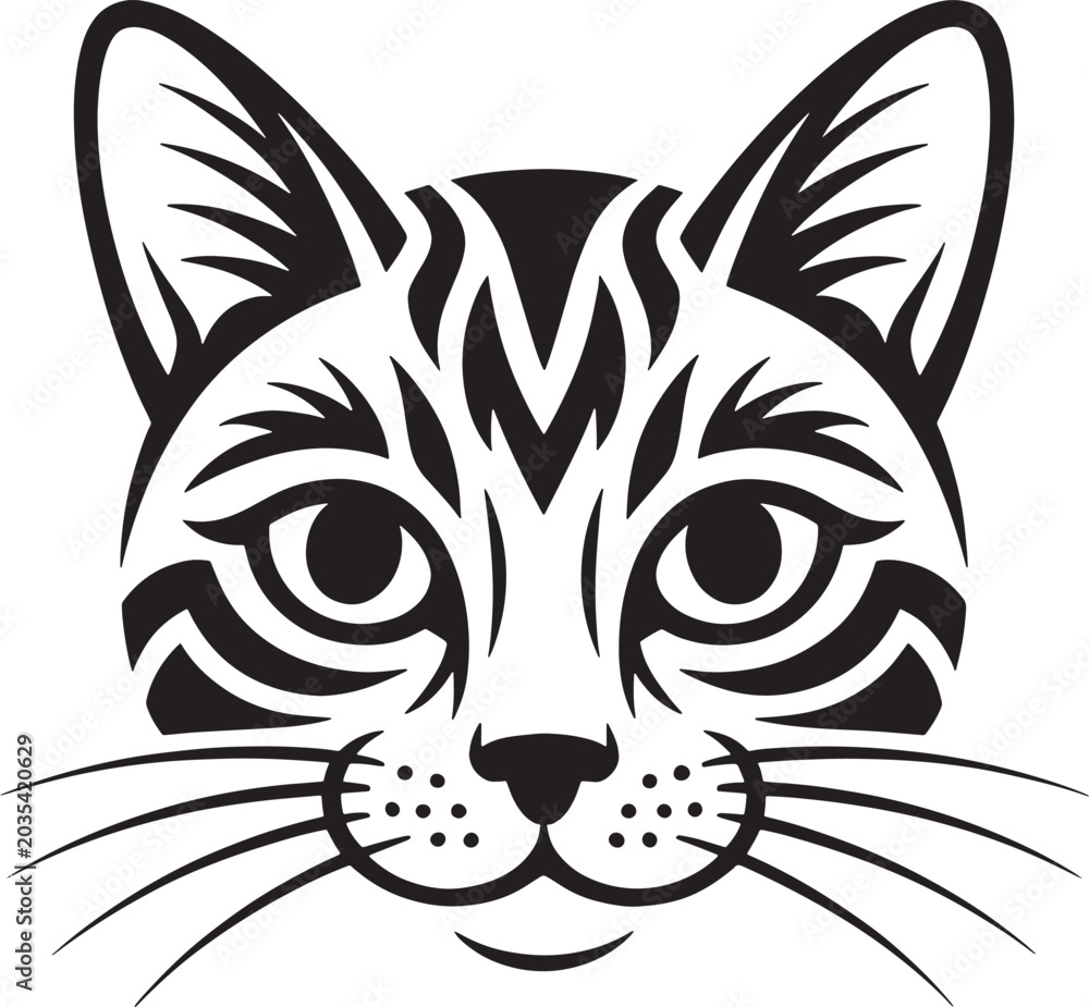 Obraz premium Stylized cat face portrait vector art, intricate feline head outline design