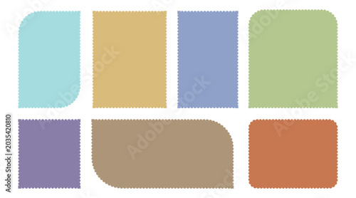 A set of elements with rounded edges. A set of rectangles with zigzag edges. Vector.