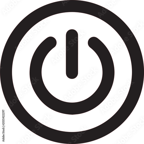 Power symbol icon in a circle represents the universal symbol for starting or stopping electronic devices.