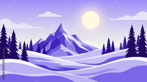 Bild auf Leinwand Winter mountain landscape vector illustration with a pale purple color scheme