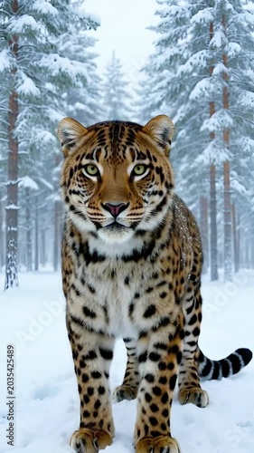Majestic Leopard Face Portrait in Winter Snow